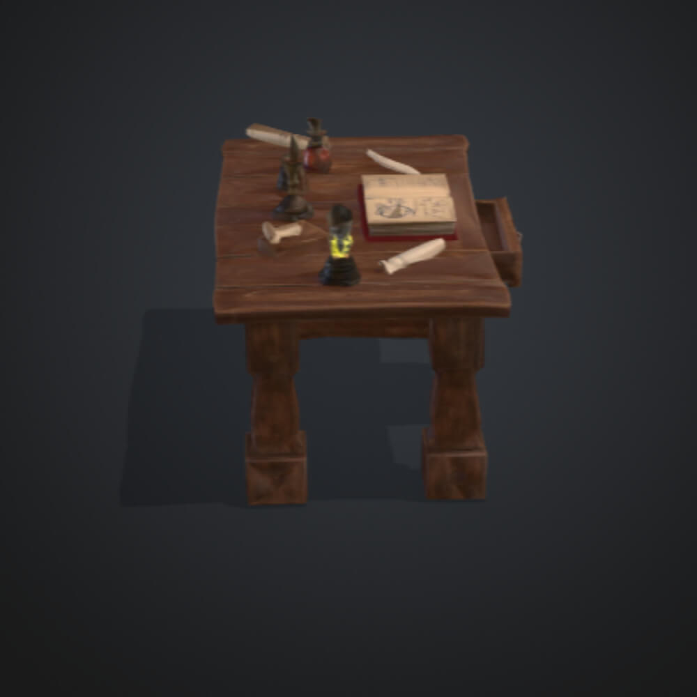 Stylized Wooden Medieval Fantasy Desk 3D Model 3D Model