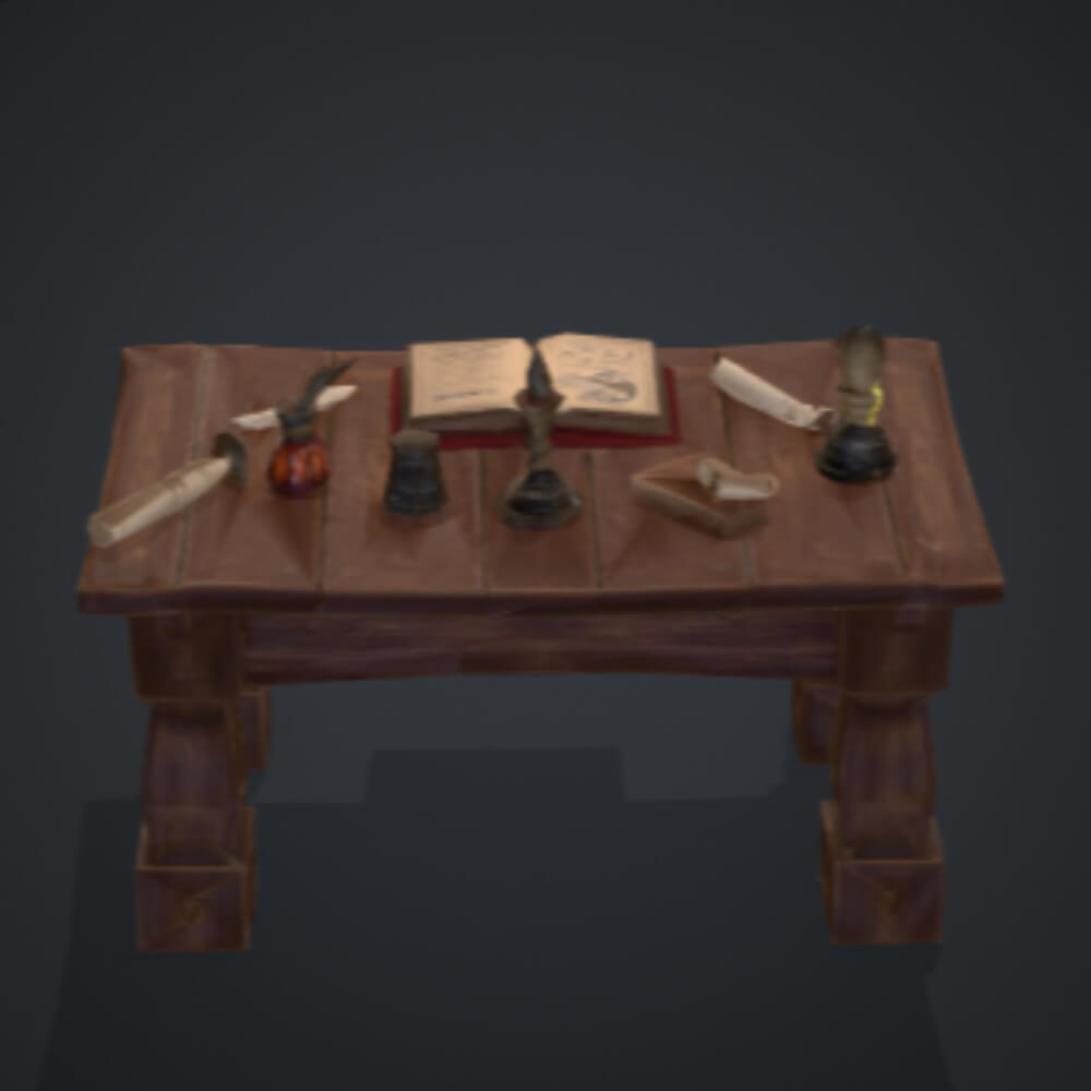 Stylized Wooden Medieval Fantasy Desk 3D Model 3D Model
