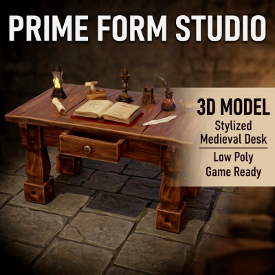 Stylized Wooden Medieval Fantasy Desk 3D Model 3D Model