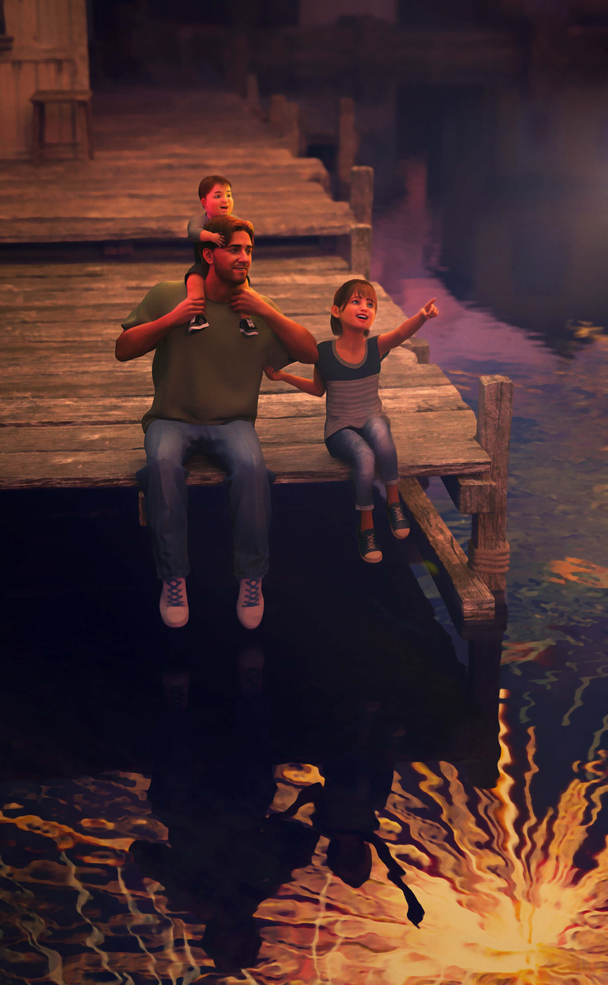 Fireworks and Fathers 3D Render, Digital Artwork by pseudomonasaur