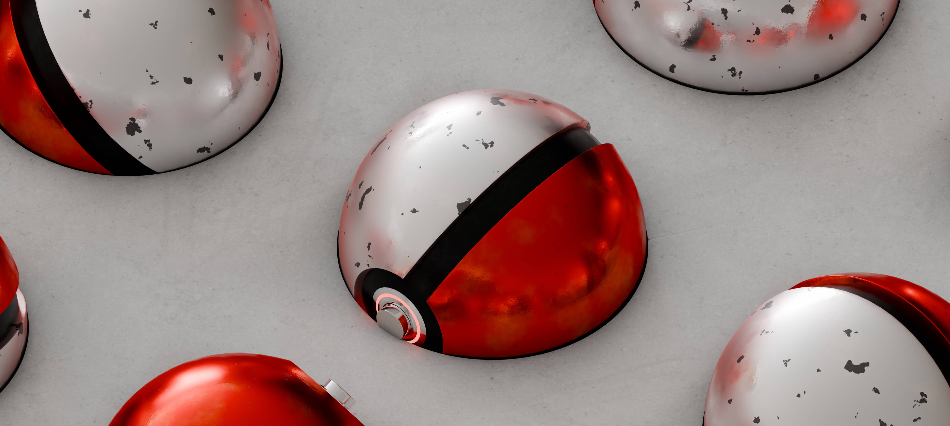 Battle-Worn Metallic Capture Spheres 3D Render, Digital Artwork by puscas_adryan