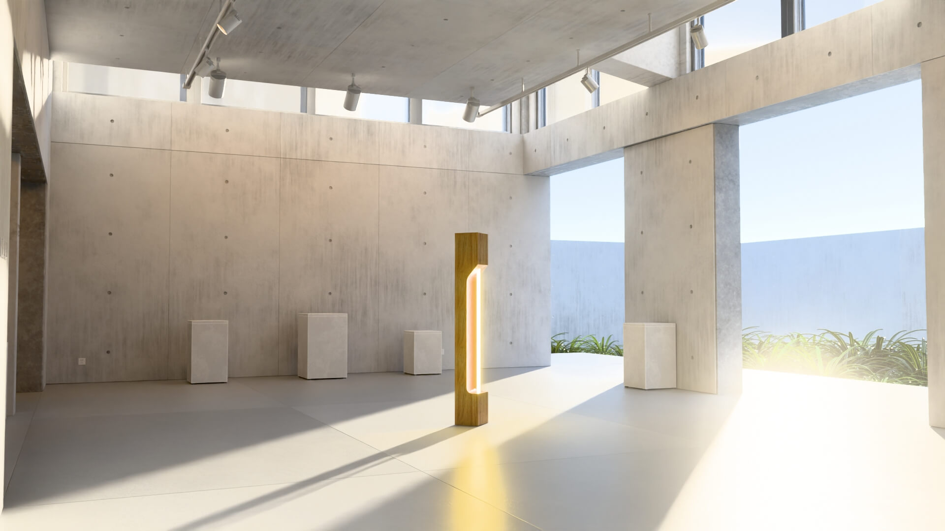 Minimalist Wooden Floor Lamp in a Sunlit Modern Space 3D Render, Digital Artwork by puscas_adryan