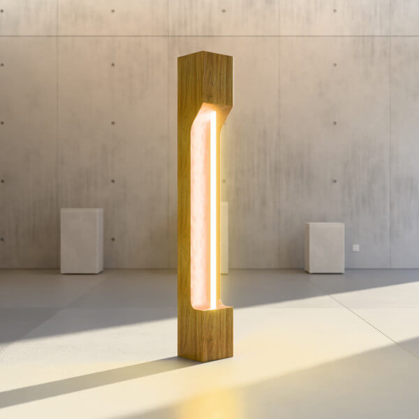 Minimalist Wooden Floor Lamp in a Sunlit Modern Space