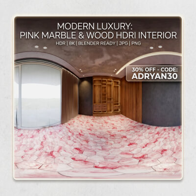Luxe Modern Interior HDRI: Pink Marble & Warm Wood