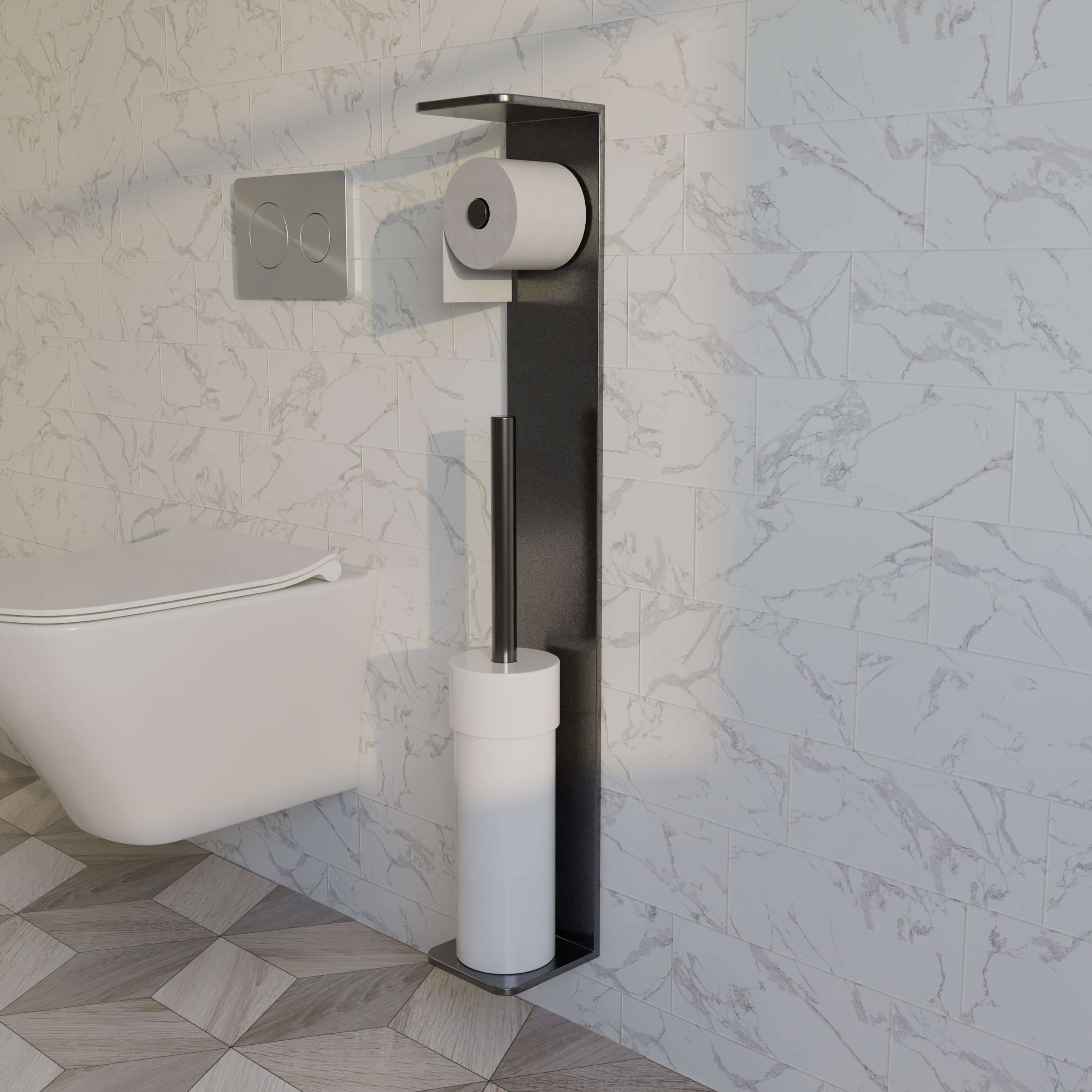 Modern Minimalist Toilet Paper and Brush Holder 3D Model