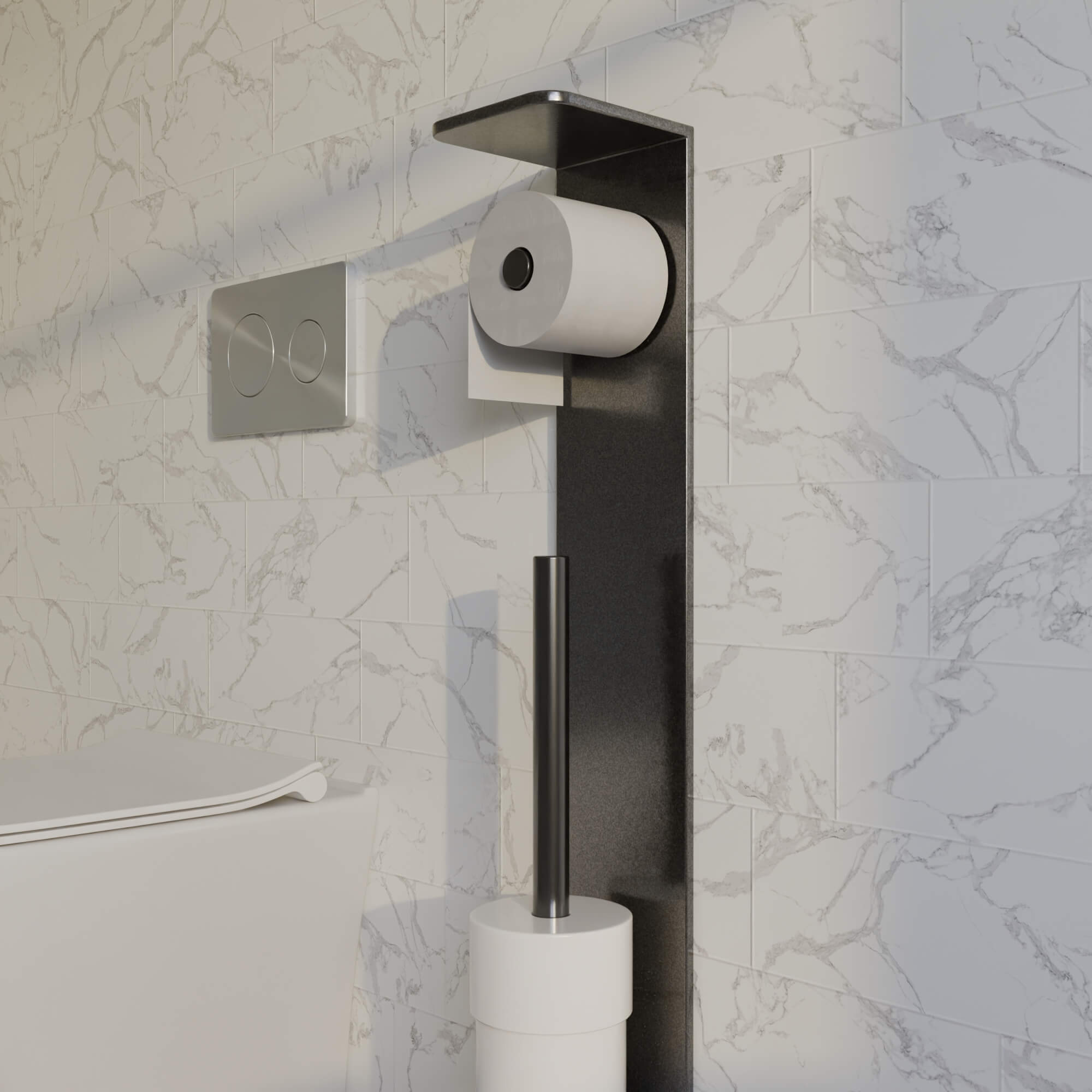 Modern Minimalist Toilet Paper and Brush Holder 3D Model