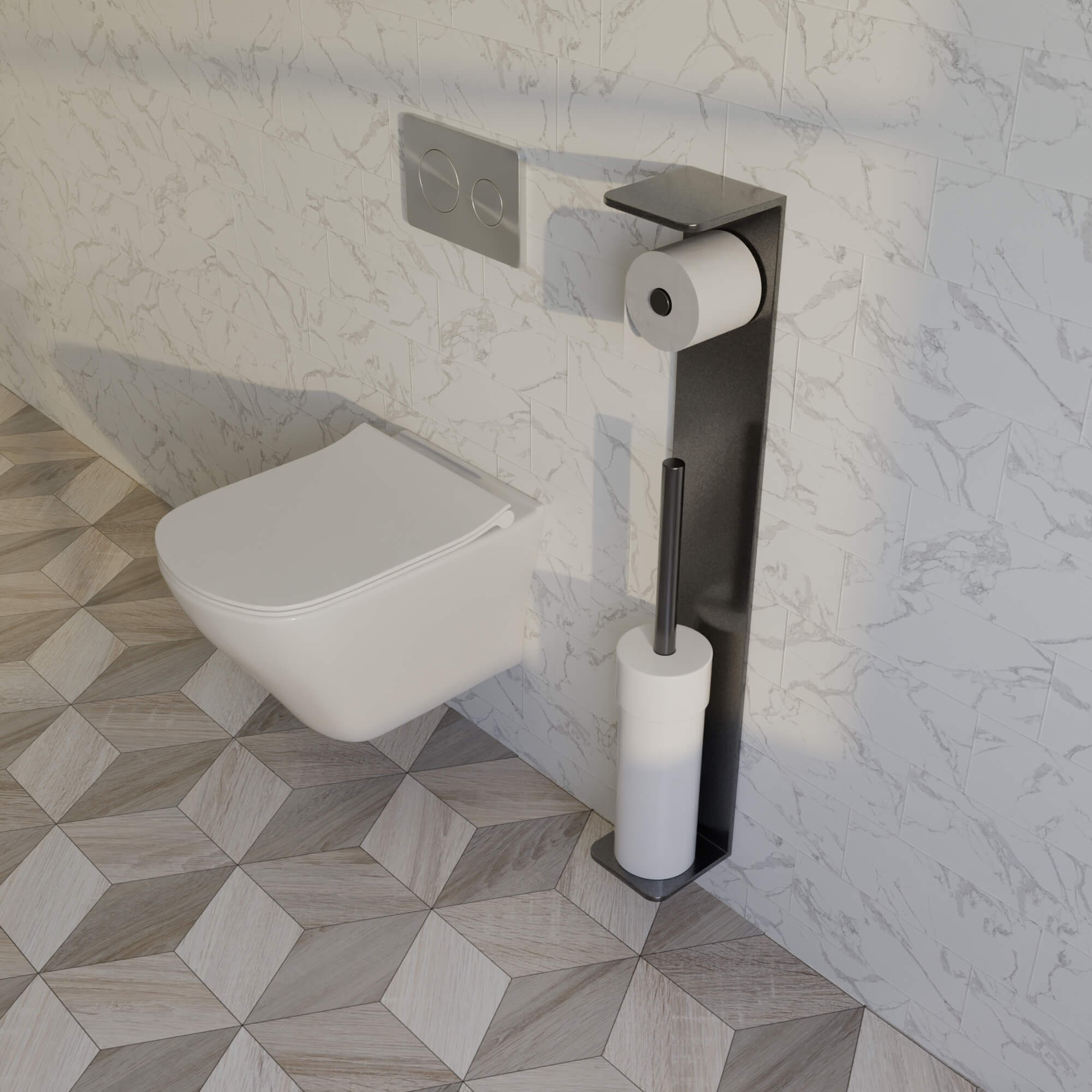 Modern Minimalist Toilet Paper and Brush Holder 3D Model