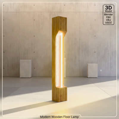 Modern Minimalist Wooden LED Floor Lamp - 3D Model