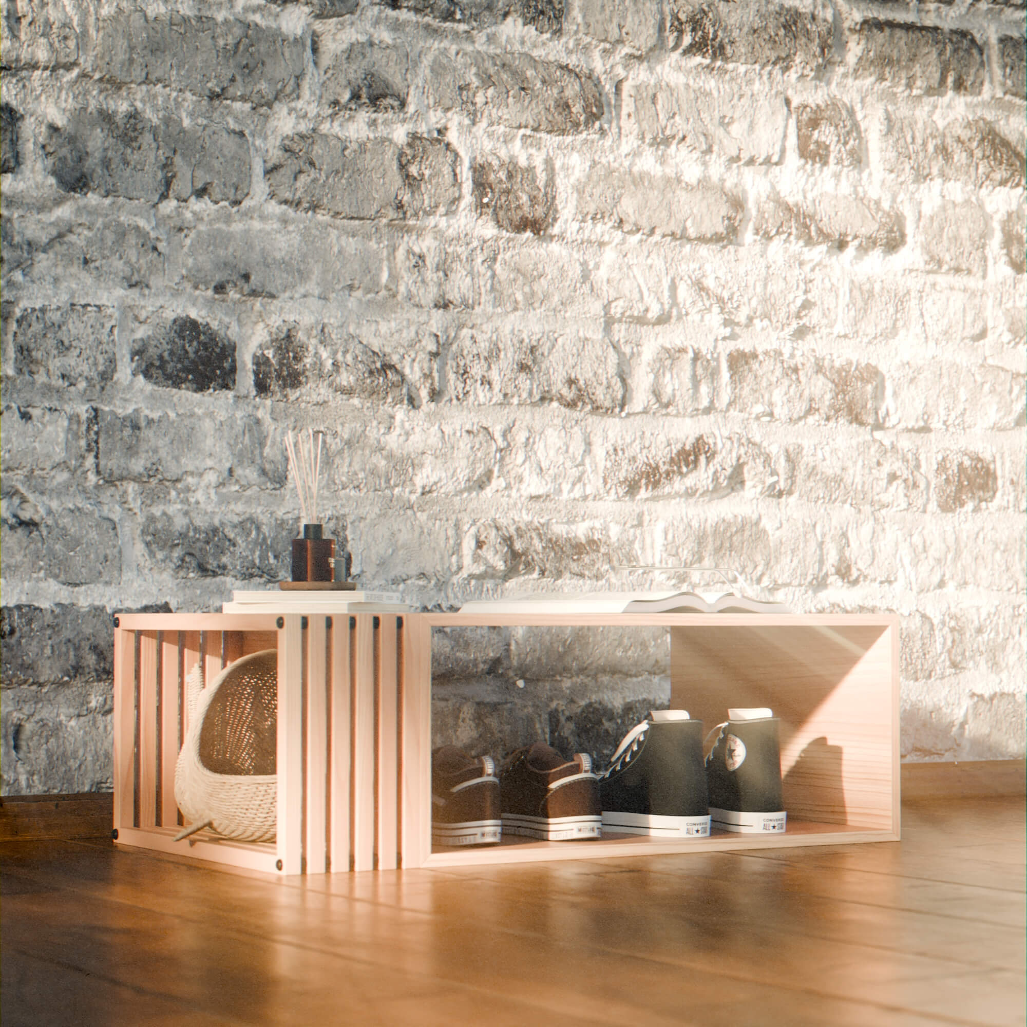Modern Minimalist Wooden Slatted Storage Bench 3D Model 3D Model