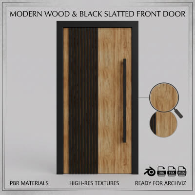 Wood & Slatted Metal Front Door 3D Model 3D Model