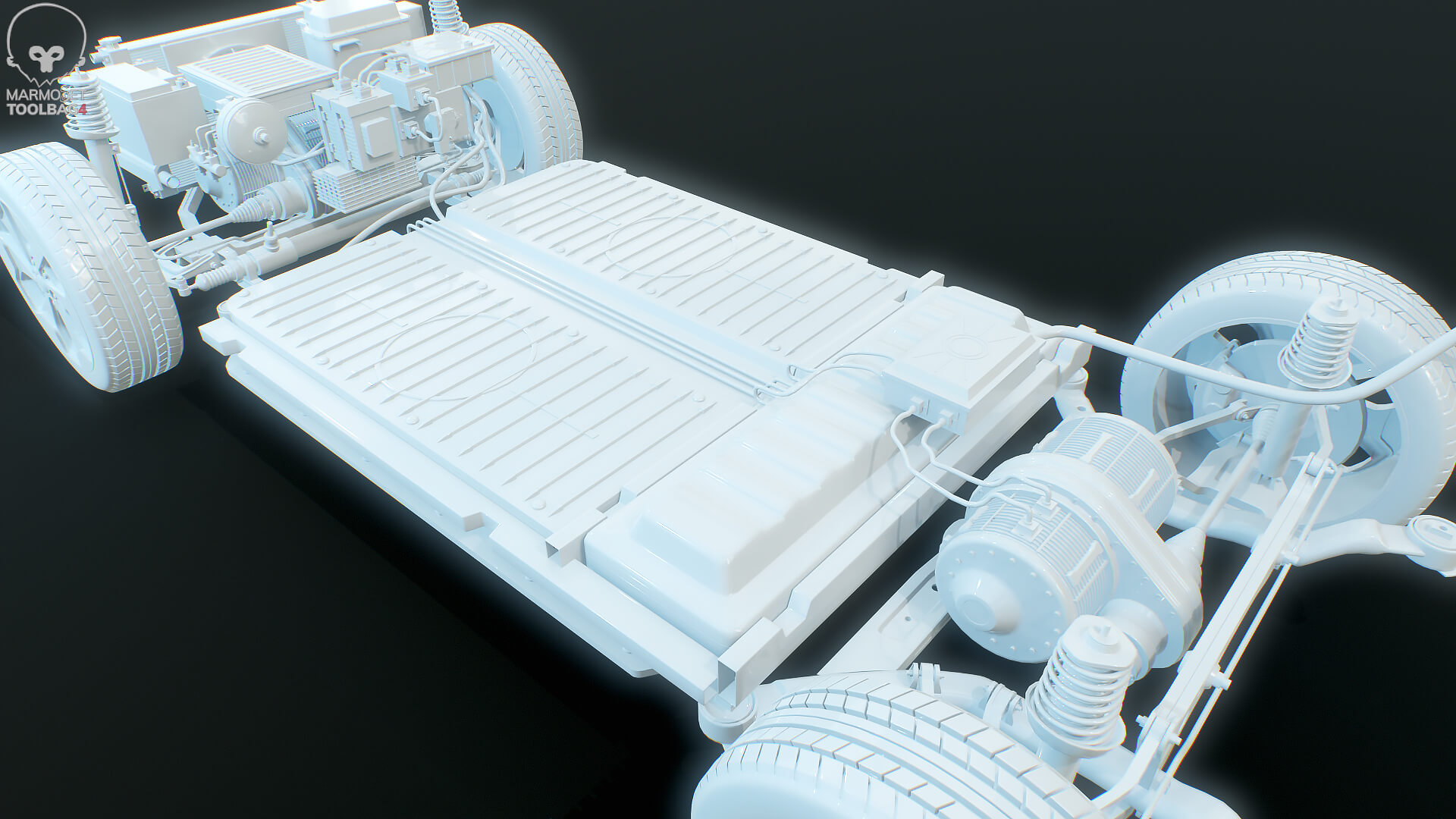 Electric AWD 4x4 Vehicle EV Chassis with Battery Powertrain 3D Model