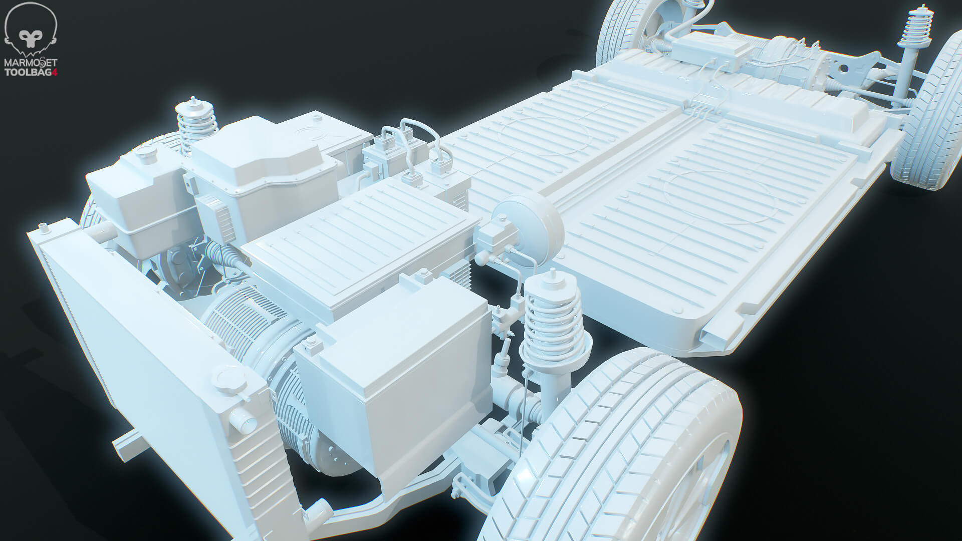 Electric AWD 4x4 Vehicle EV Chassis with Battery Powertrain 3D Model