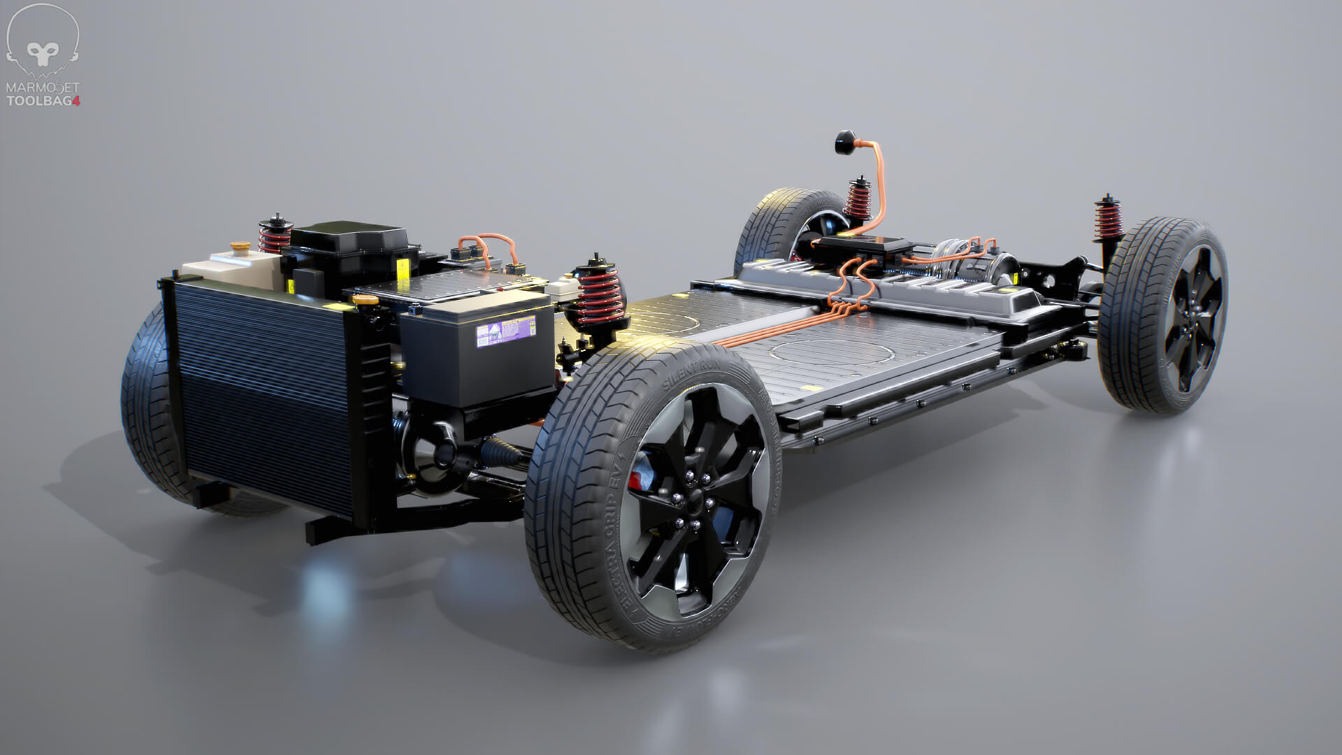 Electric AWD 4x4 Vehicle EV Chassis with Battery Powertrain 3D Model