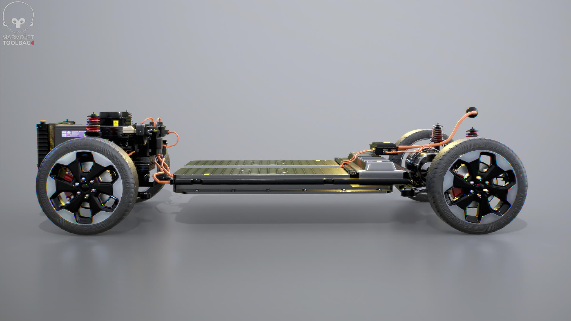 Electric AWD 4x4 Vehicle EV Chassis with Battery Powertrain 3D Model