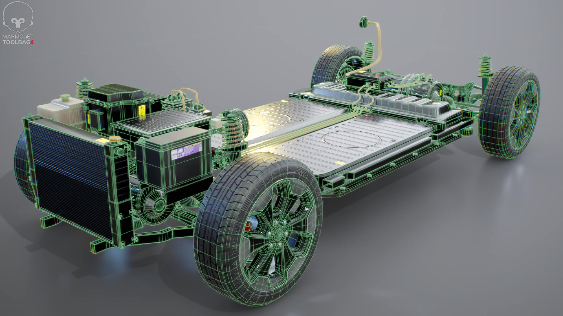 Electric AWD 4x4 Vehicle EV Chassis with Battery Powertrain 3D Model