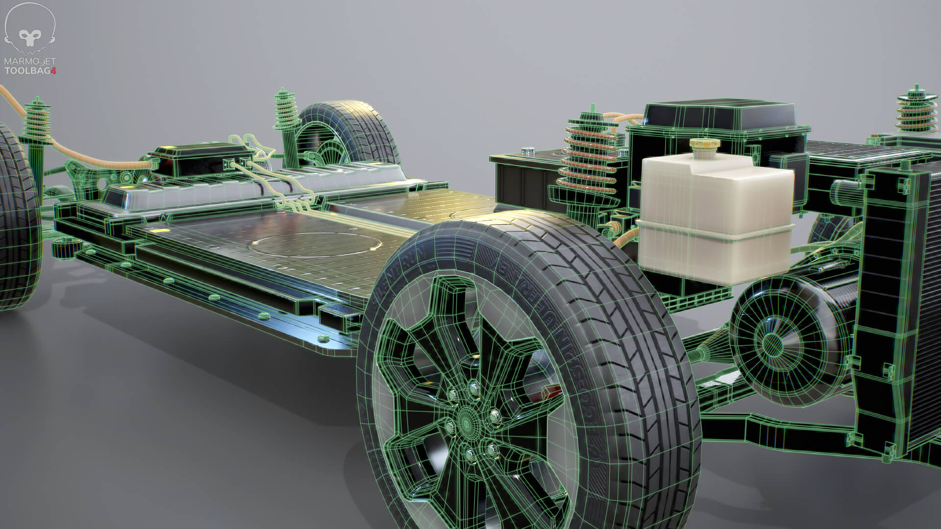 Electric AWD 4x4 Vehicle EV Chassis with Battery Powertrain 3D Model