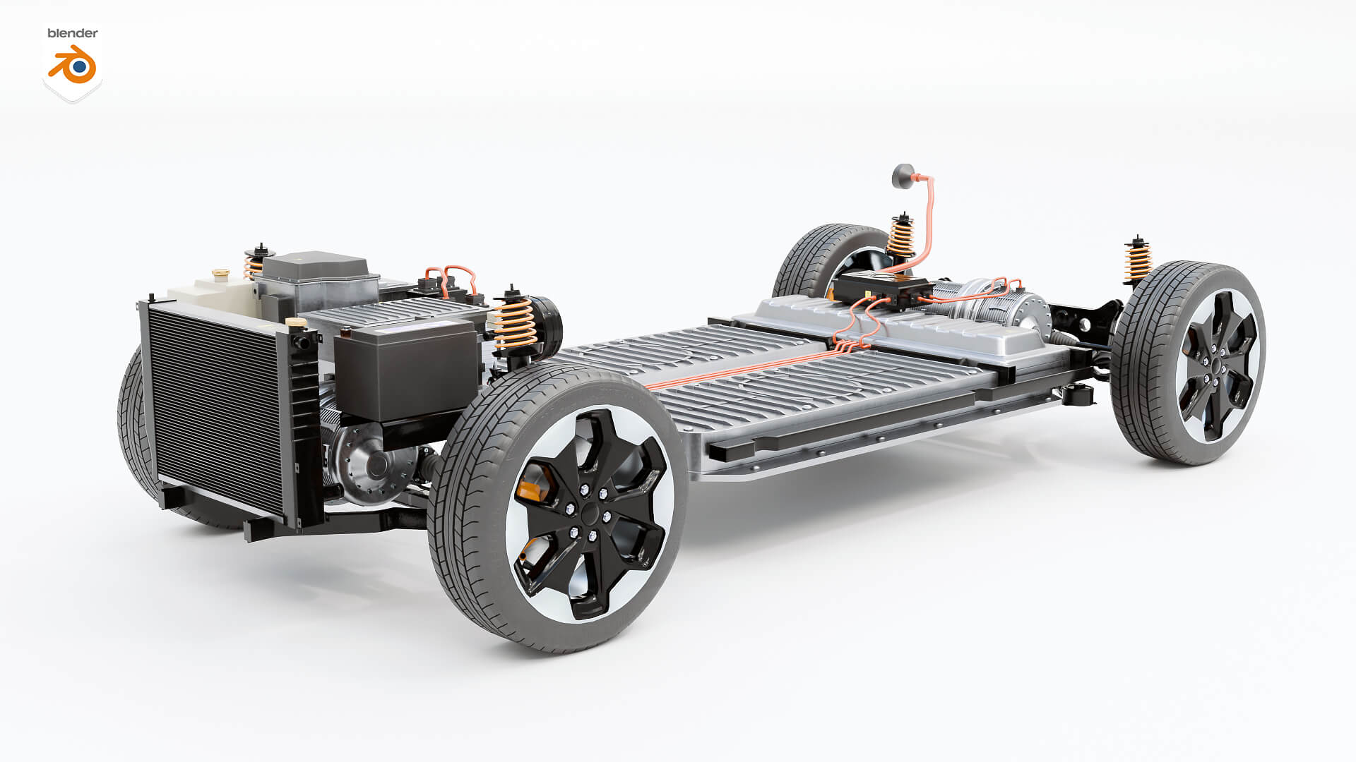 Electric AWD 4x4 Vehicle EV Chassis with Battery Powertrain 3D Model