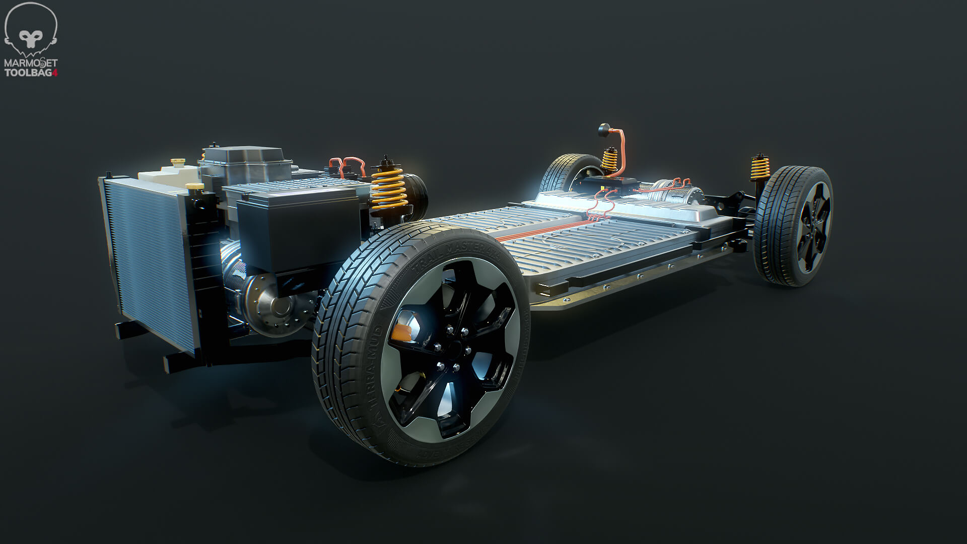 Electric AWD 4x4 Vehicle EV Chassis with Battery Powertrain 3D Model