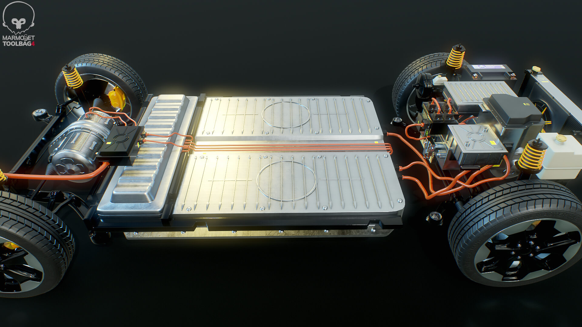 Electric AWD 4x4 Vehicle EV Chassis with Battery Powertrain 3D Model