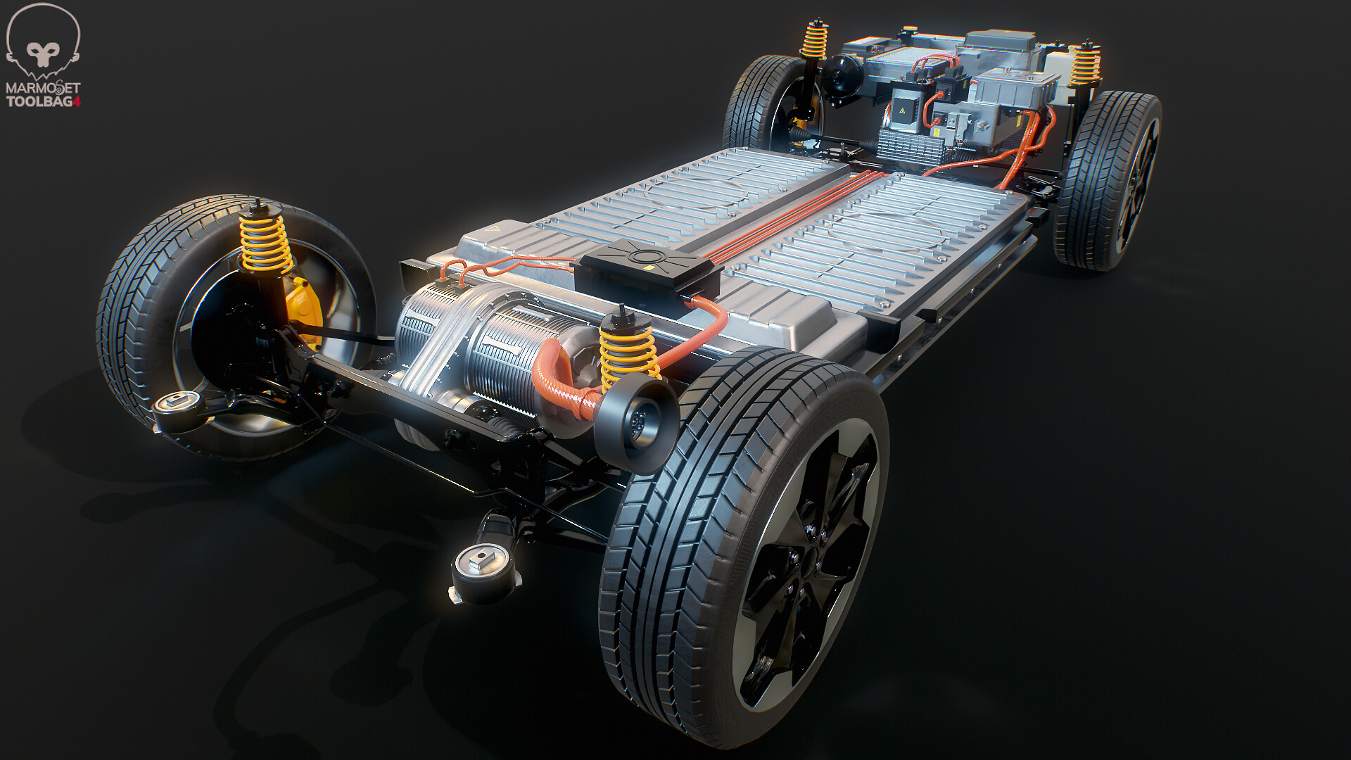 Electric AWD 4x4 Vehicle EV Chassis with Battery Powertrain 3D Model