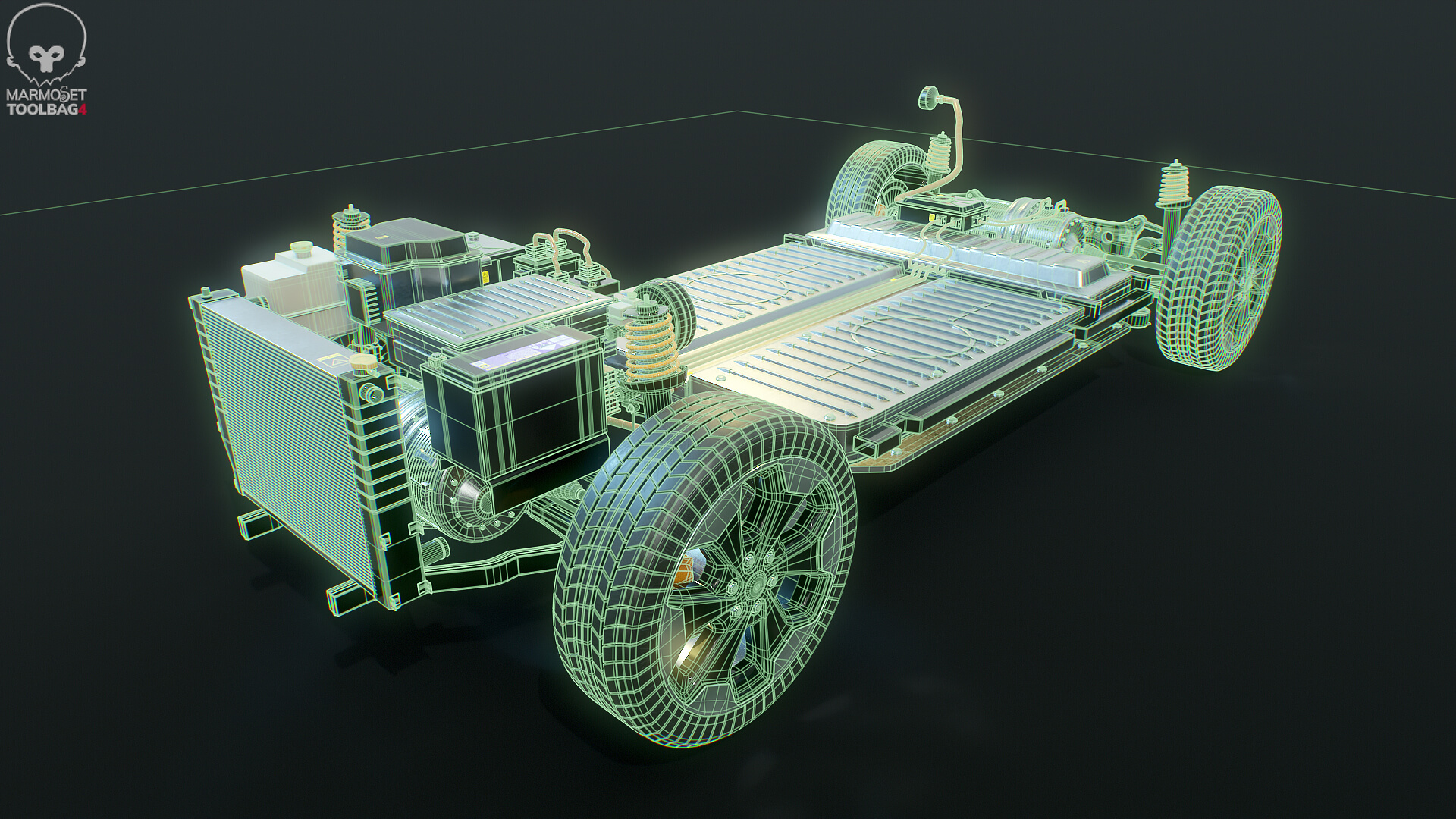 Electric AWD 4x4 Vehicle EV Chassis with Battery Powertrain 3D Model
