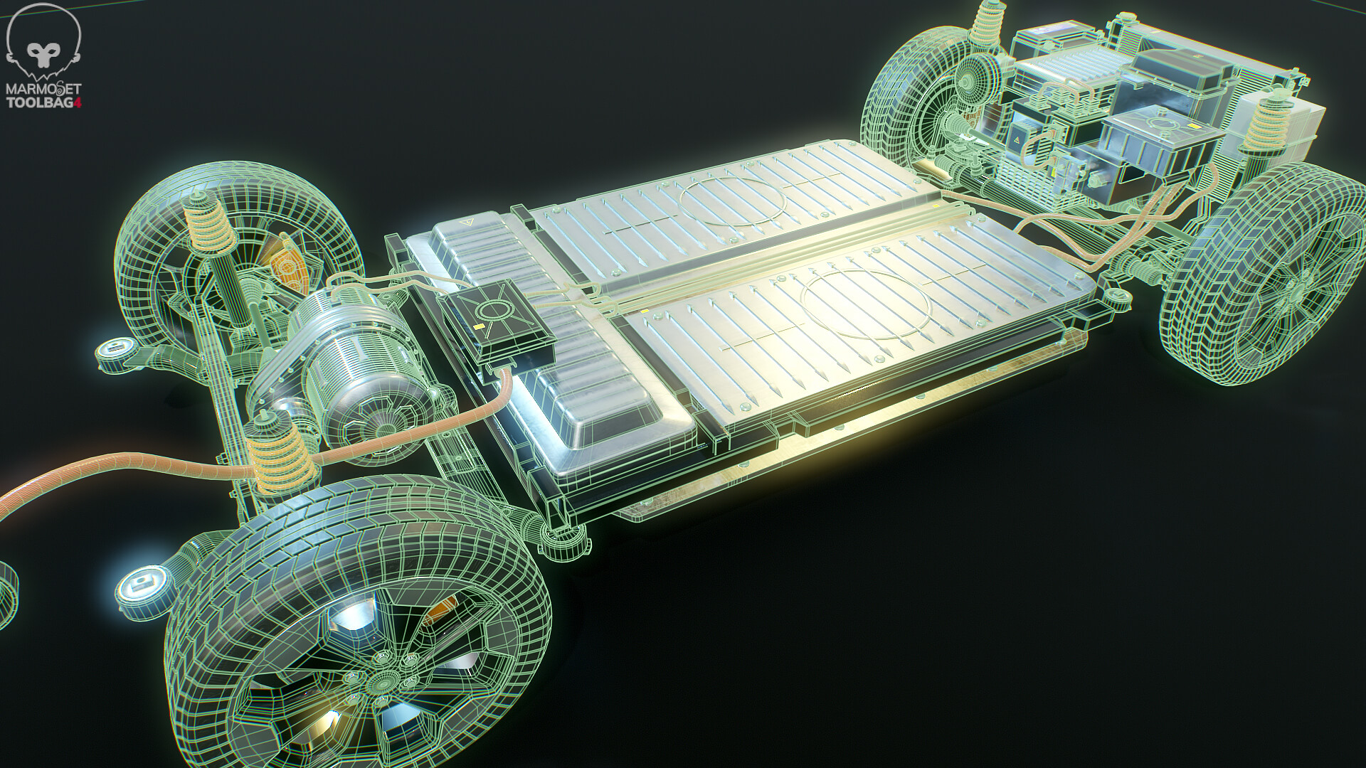 Electric AWD 4x4 Vehicle EV Chassis with Battery Powertrain 3D Model
