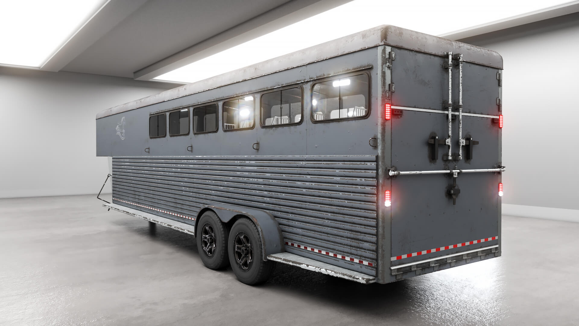 Gooseneck Horse Trailer Rigged Midpoly Worn 3D Model