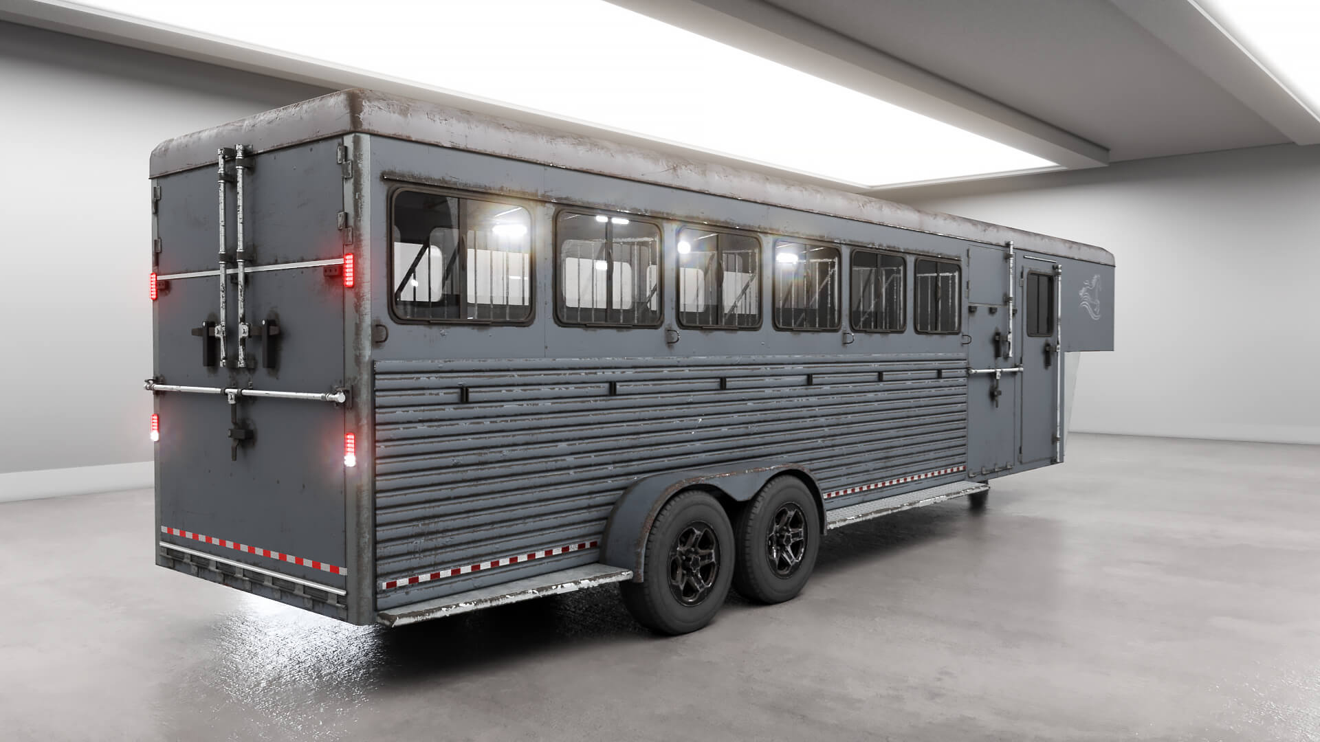 Gooseneck Horse Trailer Rigged Midpoly Worn 3D Model