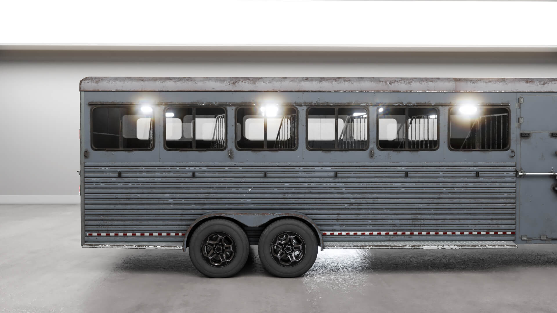 Gooseneck Horse Trailer Rigged Midpoly Worn 3D Model