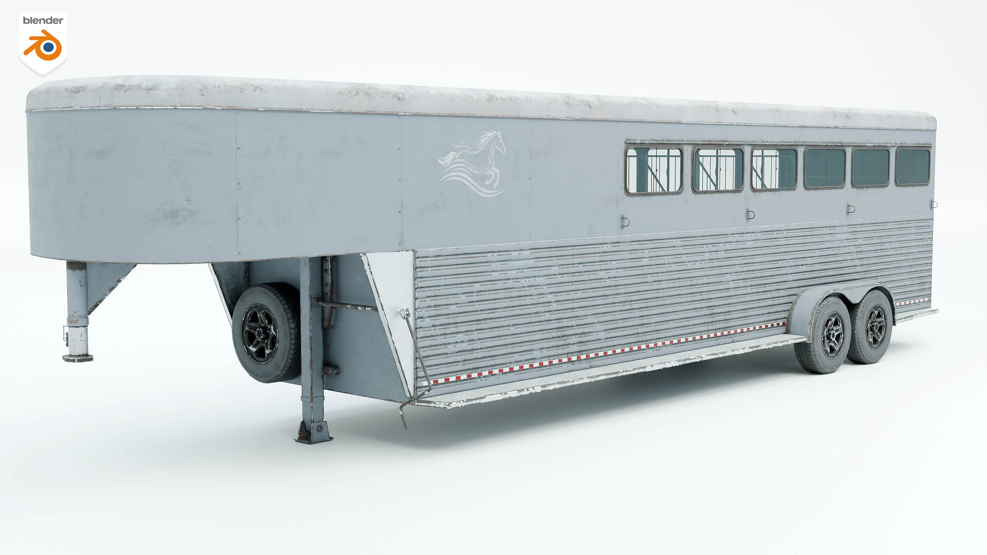 Gooseneck Horse Trailer Rigged Midpoly Worn 3D Model