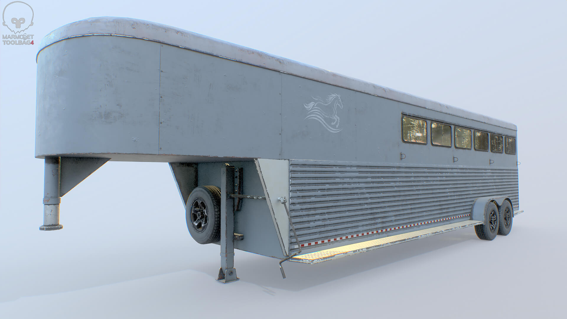 Gooseneck Horse Trailer Rigged Midpoly Worn 3D Model