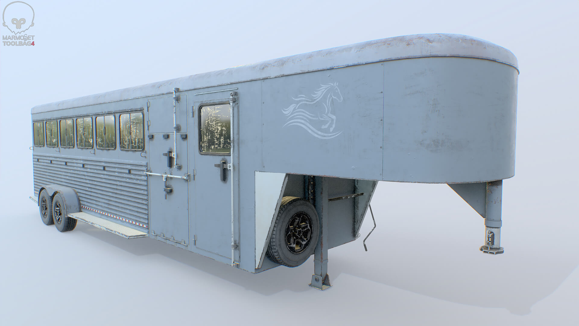 Gooseneck Horse Trailer Rigged Midpoly Worn 3D Model