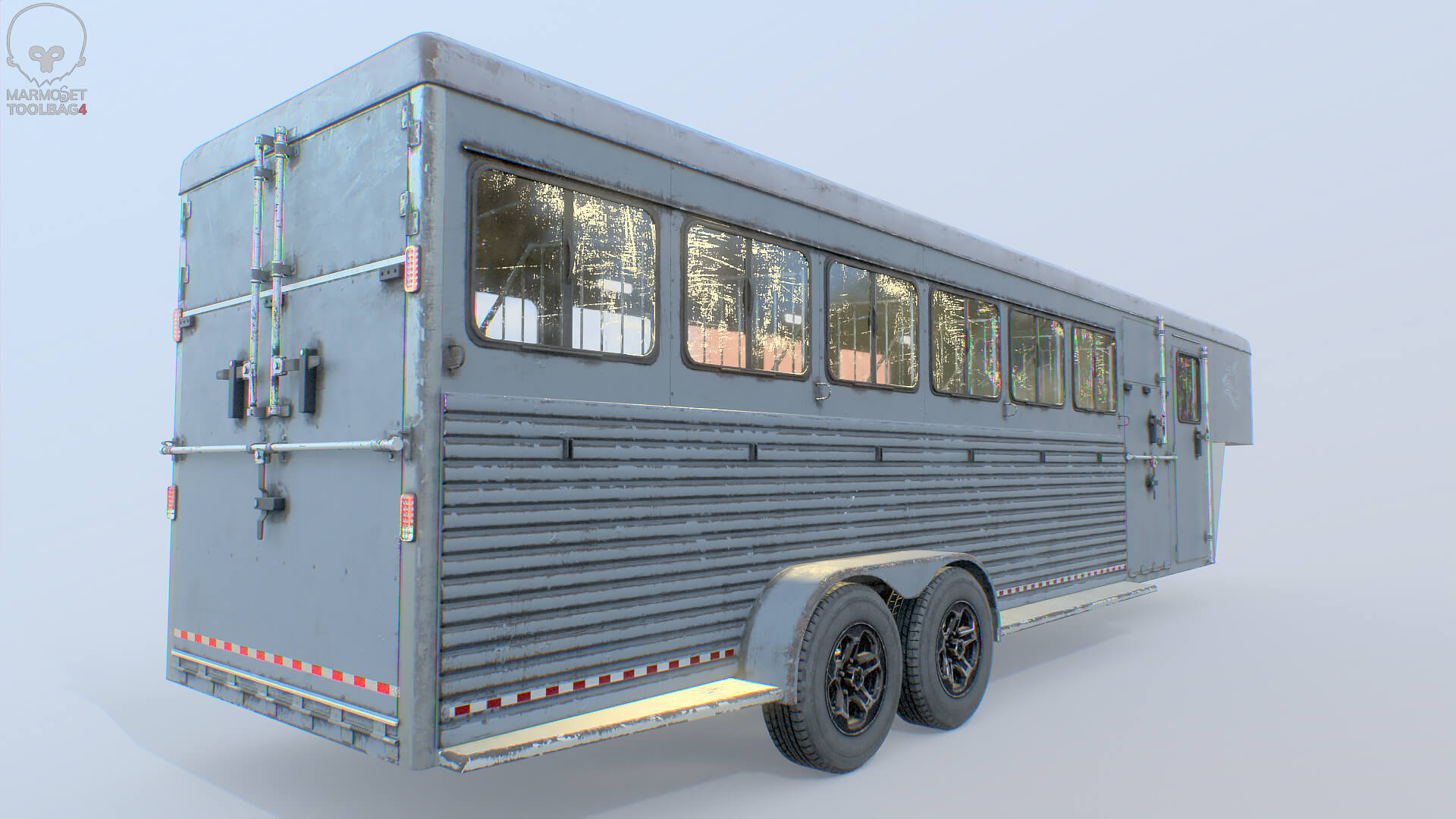 Gooseneck Horse Trailer Rigged Midpoly Worn 3D Model