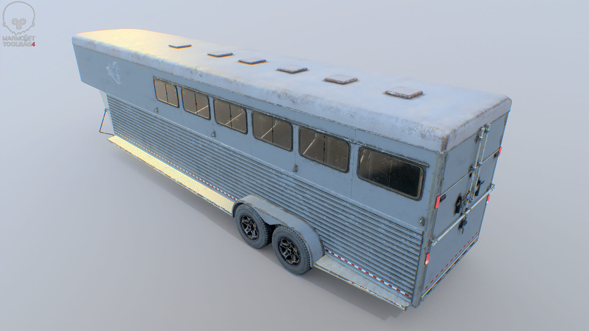 Gooseneck Horse Trailer Rigged Midpoly Worn 3D Model