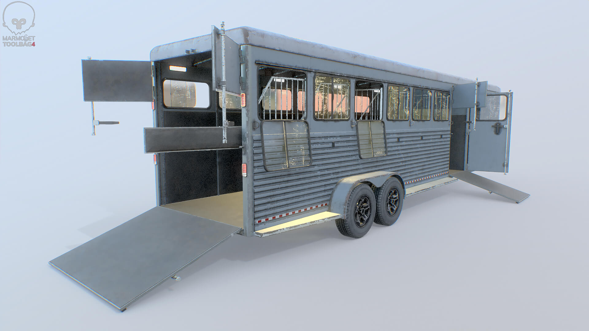 Gooseneck Horse Trailer Rigged Midpoly Worn 3D Model