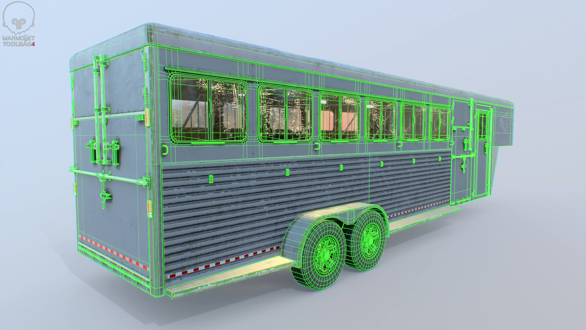 Gooseneck Horse Trailer Rigged Midpoly Worn 3D Model