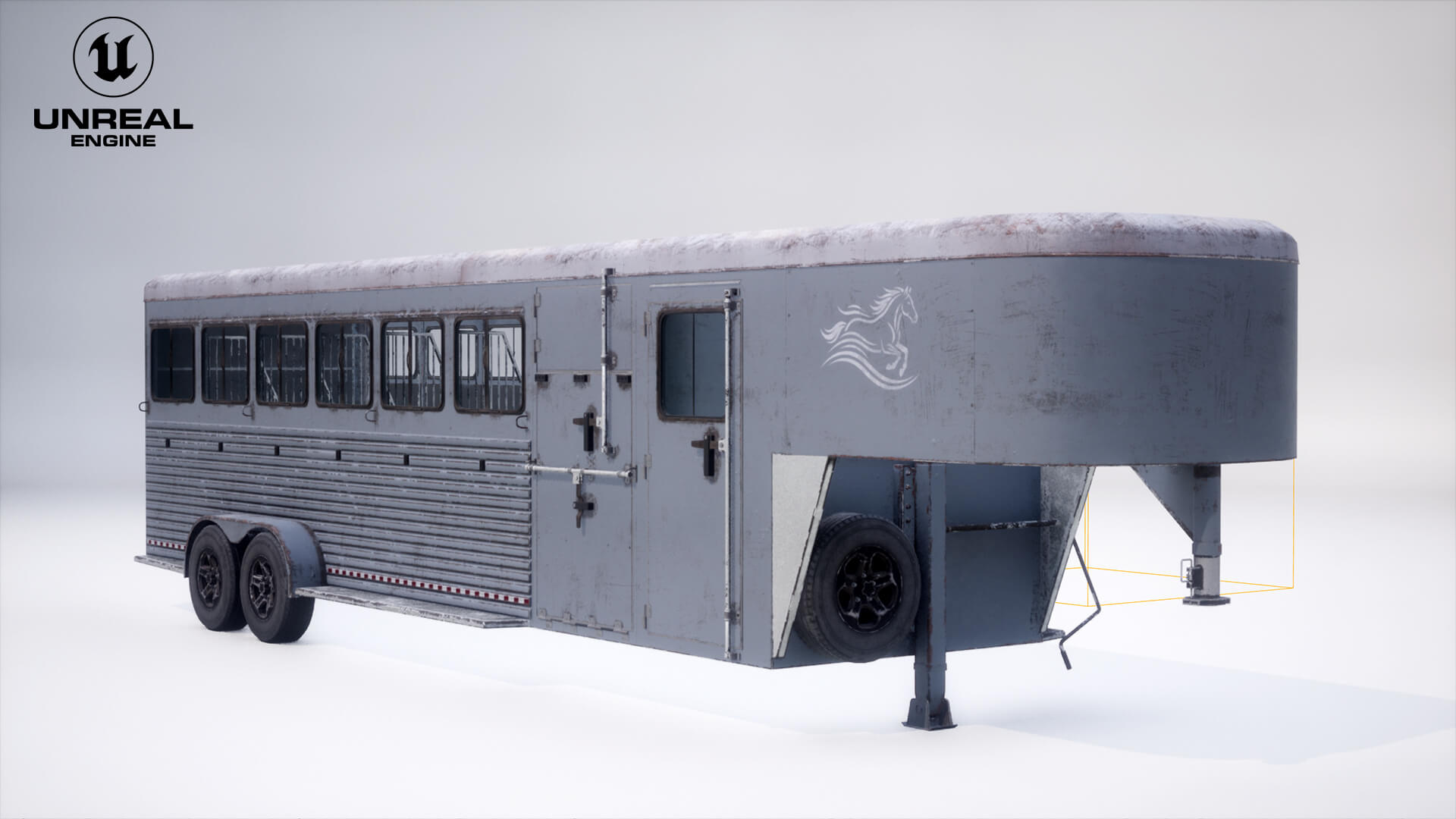 Gooseneck Horse Trailer Rigged Midpoly Worn 3D Model