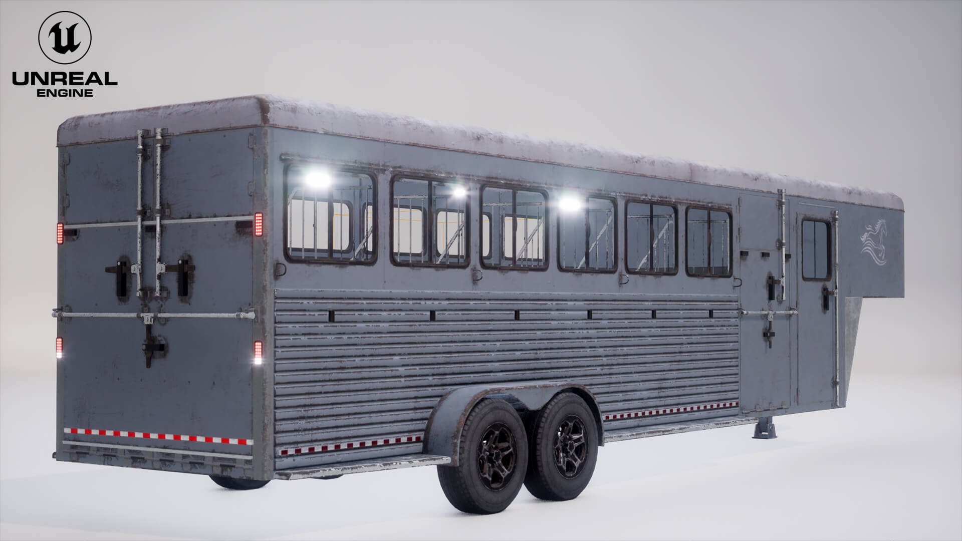 Gooseneck Horse Trailer Rigged Midpoly Worn 3D Model