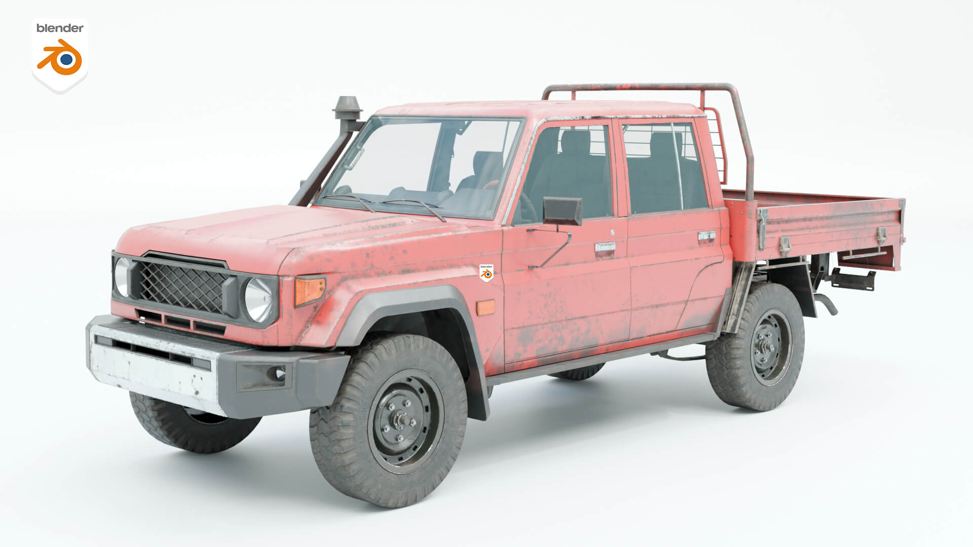 Off-Road Pickup Truck Double Cab 4x4 Rigged PBR Midpoly Worn 3D Model
