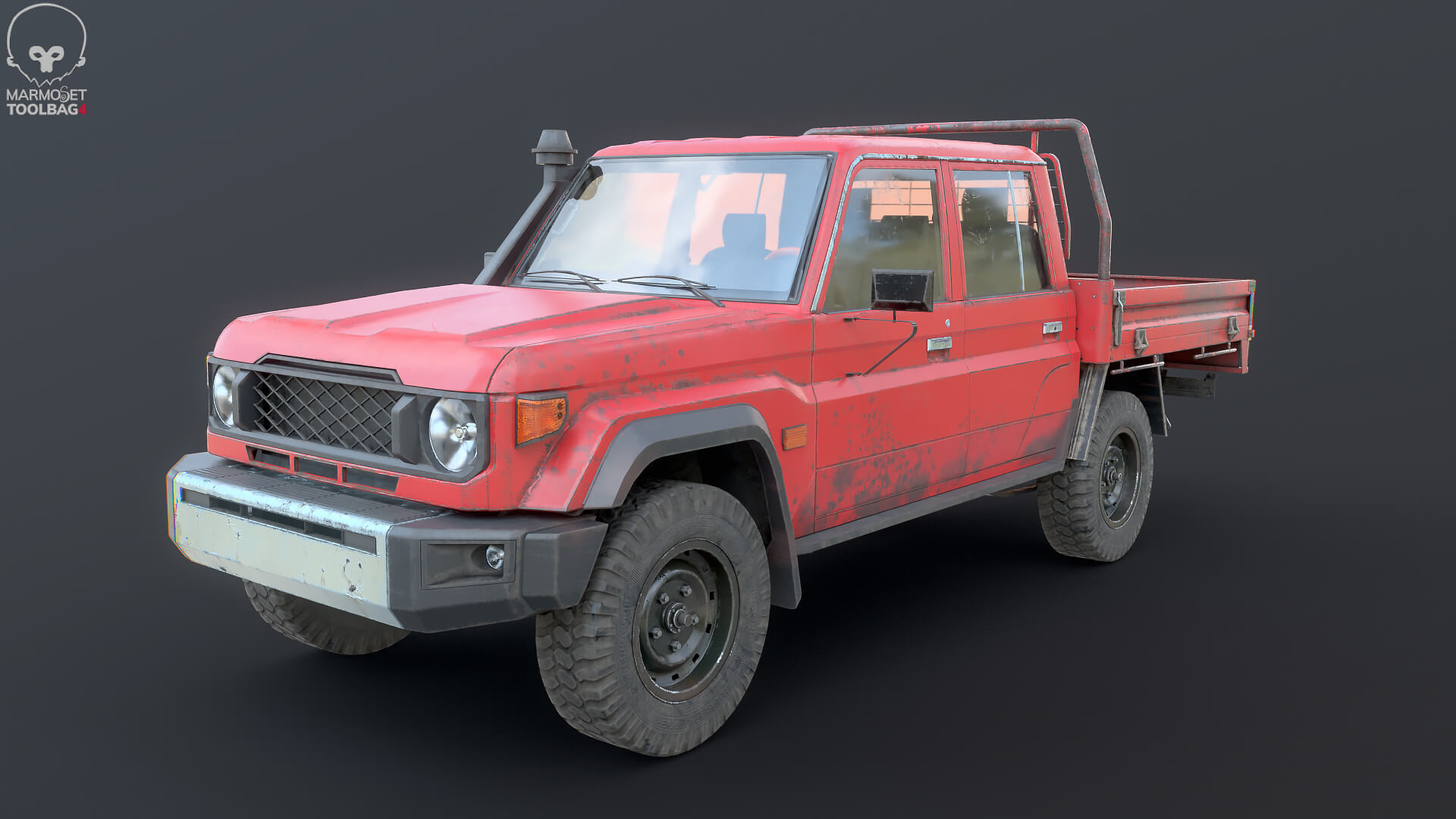 Off-Road Pickup Truck Double Cab 4x4 Rigged PBR Midpoly Worn 3D Model