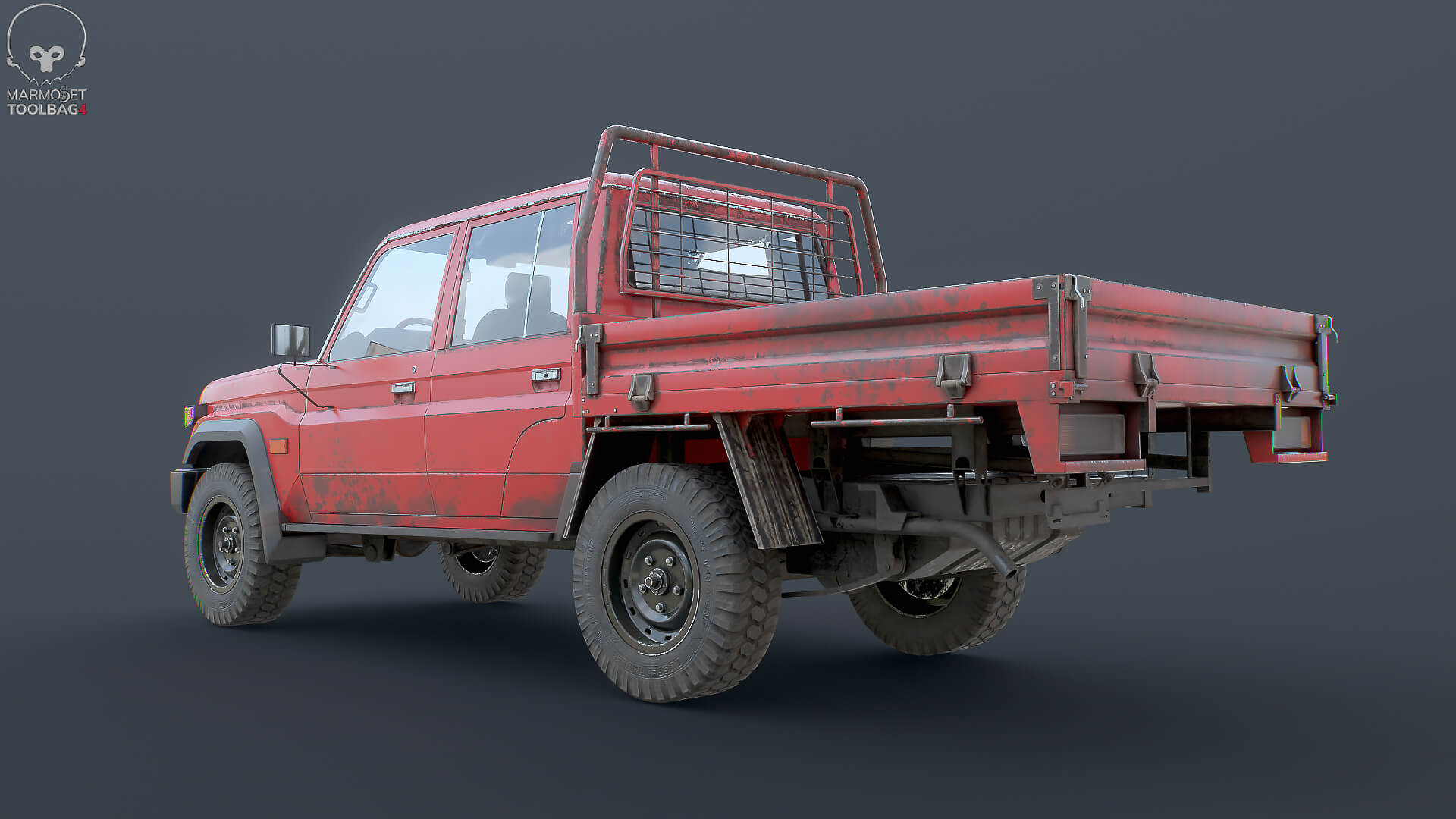 Off-Road Pickup Truck Double Cab 4x4 Rigged PBR Midpoly Worn 3D Model