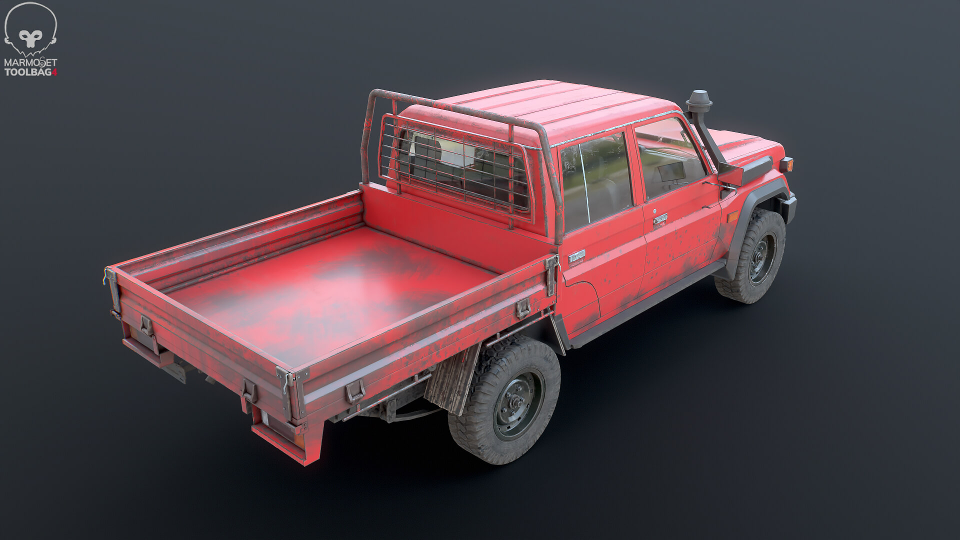 Off-Road Pickup Truck Double Cab 4x4 Rigged PBR Midpoly Worn 3D Model