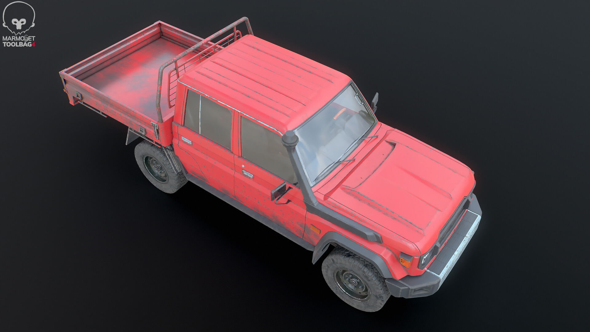 Off-Road Pickup Truck Double Cab 4x4 Rigged PBR Midpoly Worn 3D Model
