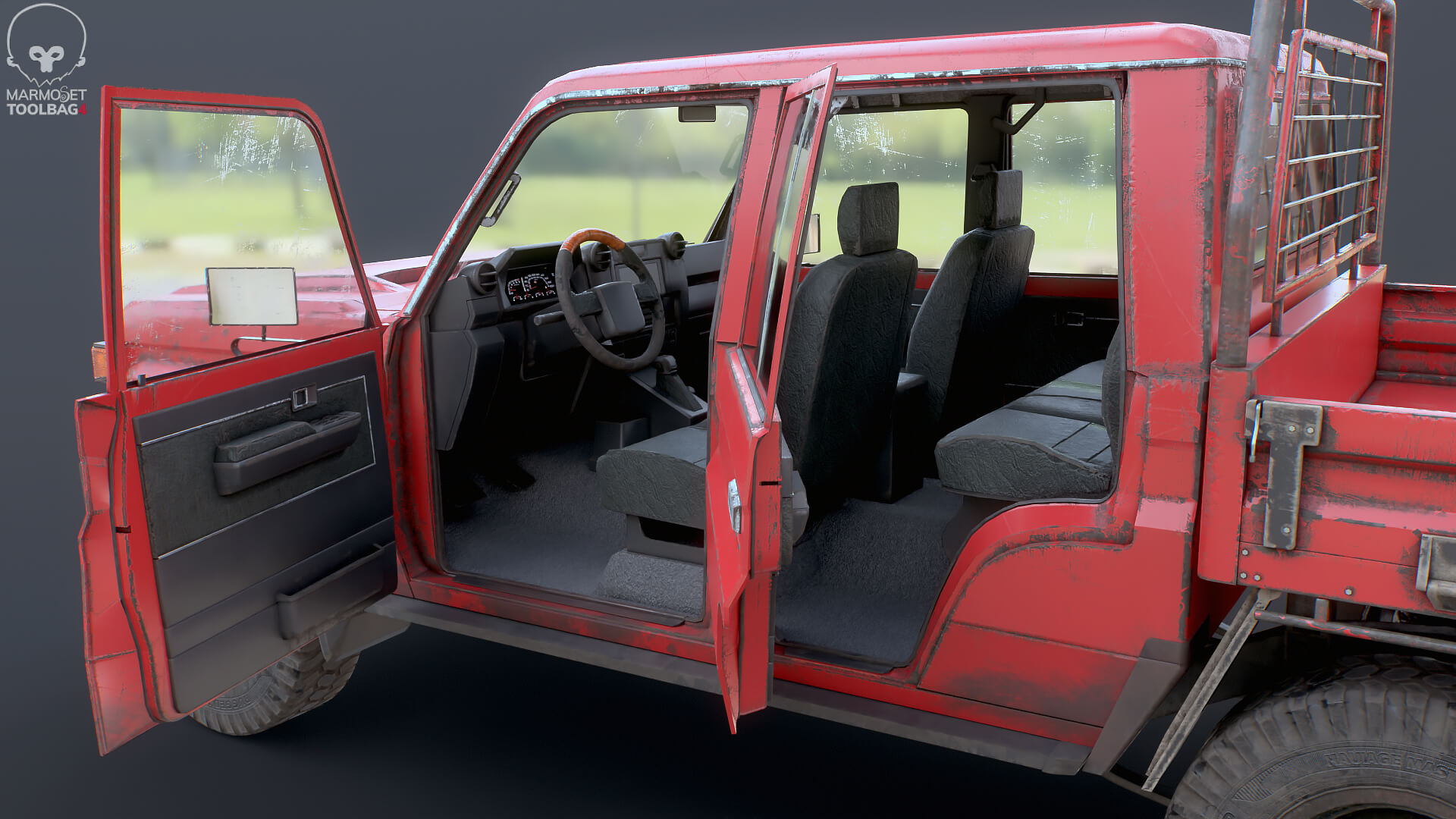 Off-Road Pickup Truck Double Cab 4x4 Rigged PBR Midpoly Worn 3D Model