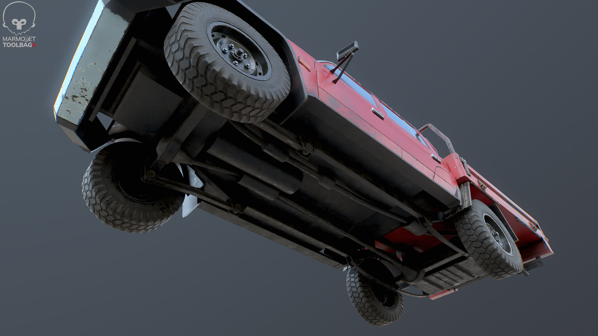 Off-Road Pickup Truck Double Cab 4x4 Rigged PBR Midpoly Worn 3D Model