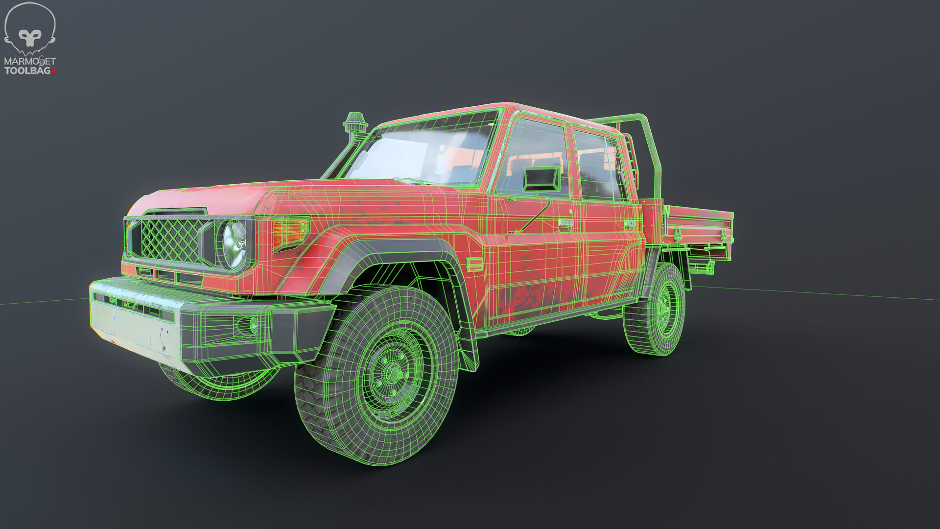 Off-Road Pickup Truck Double Cab 4x4 Rigged PBR Midpoly Worn 3D Model