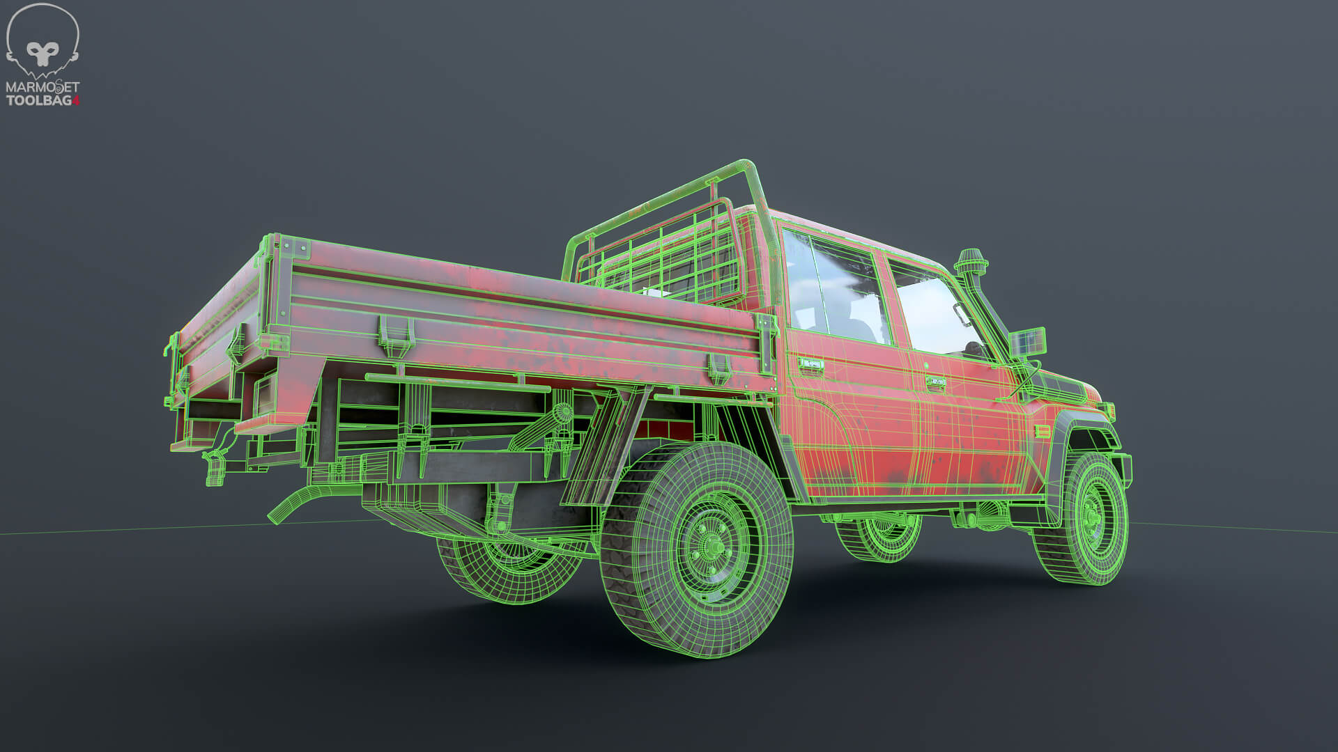 Off-Road Pickup Truck Double Cab 4x4 Rigged PBR Midpoly Worn 3D Model