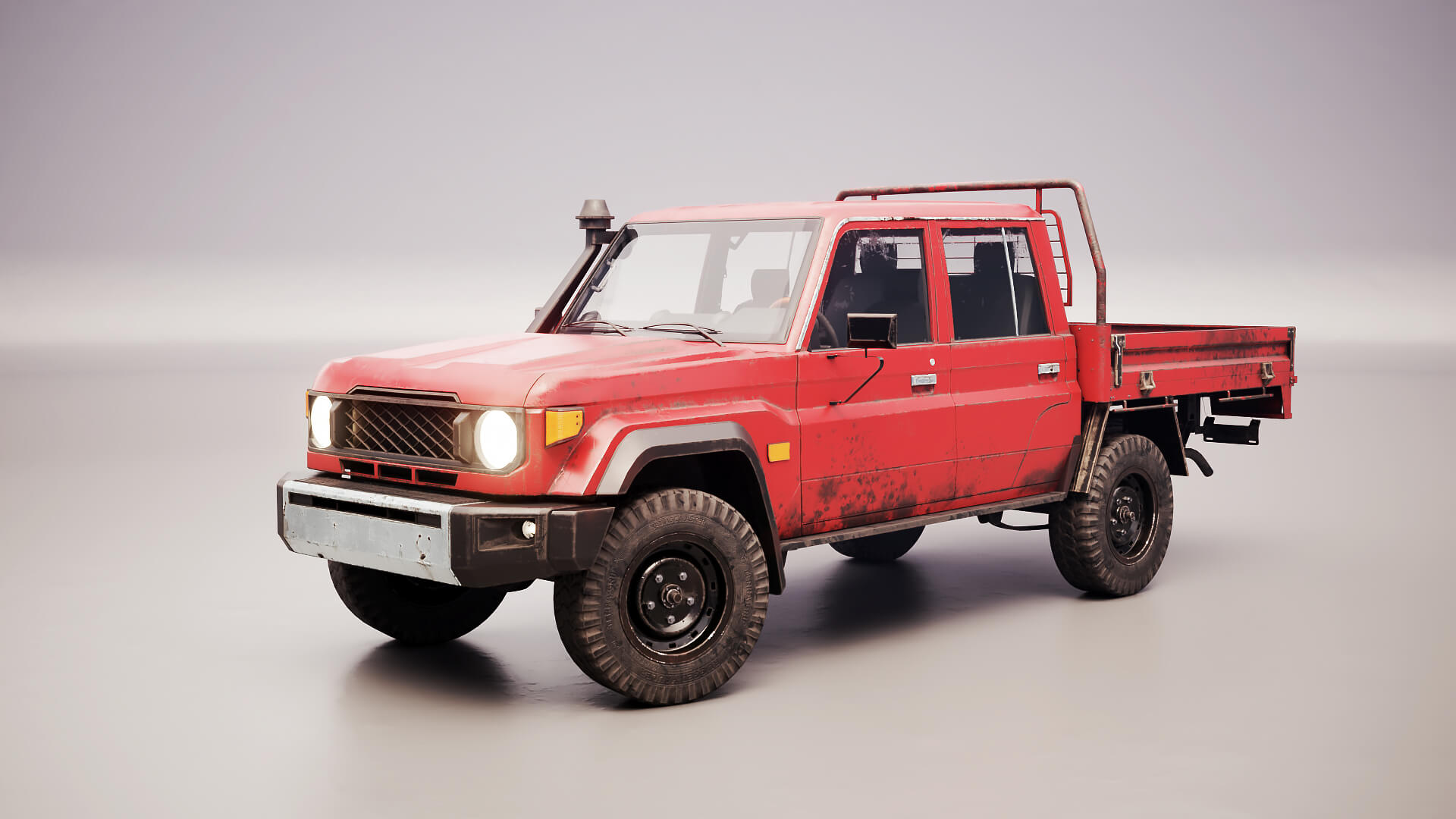 Off-Road Pickup Truck Double Cab 4x4 Rigged PBR Midpoly Worn 3D Model