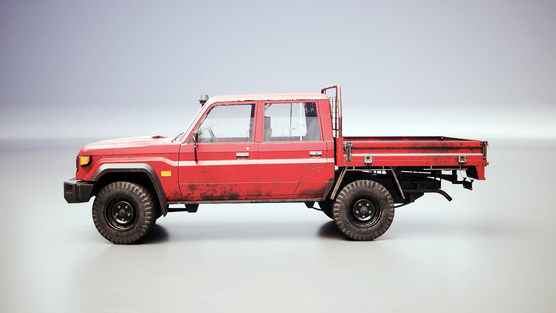 Off-Road Pickup Truck Double Cab 4x4 Rigged PBR Midpoly Worn 3D Model