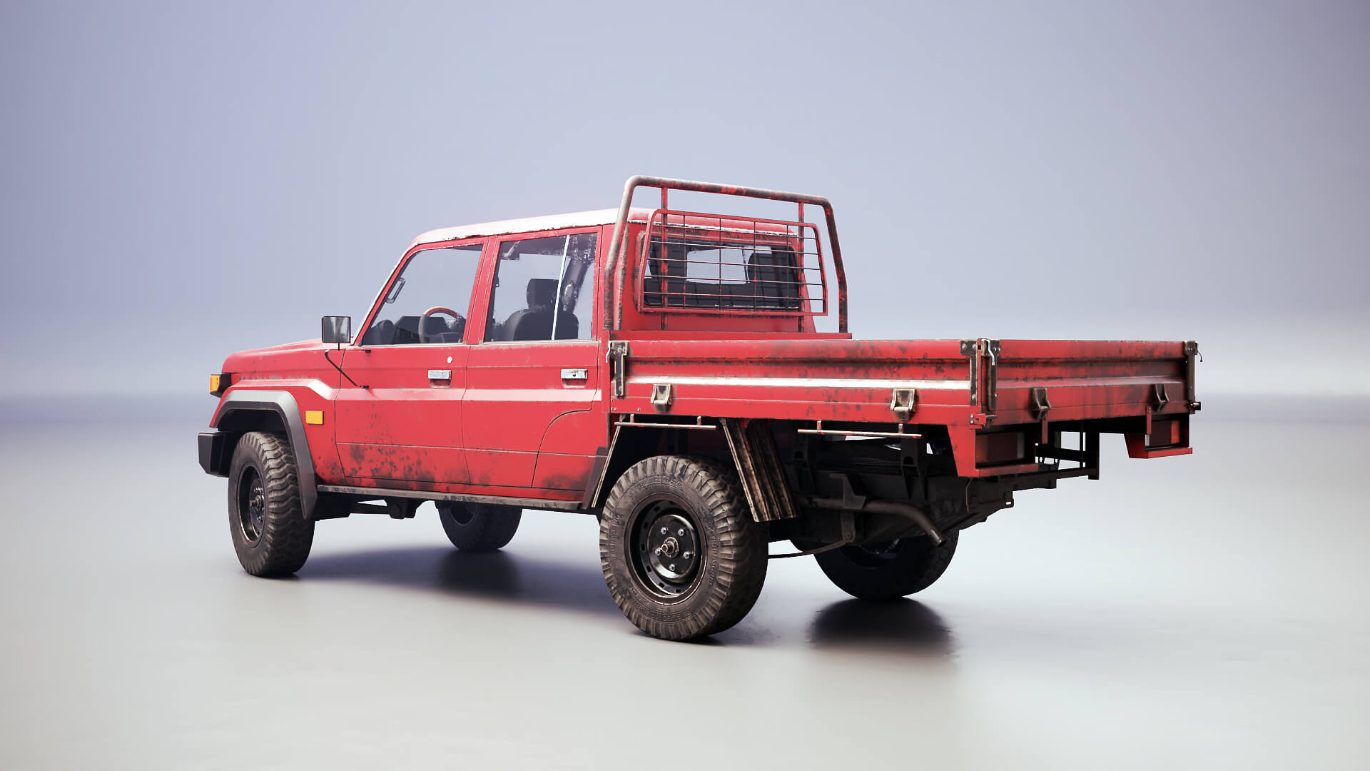 Off-Road Pickup Truck Double Cab 4x4 Rigged PBR Midpoly Worn 3D Model